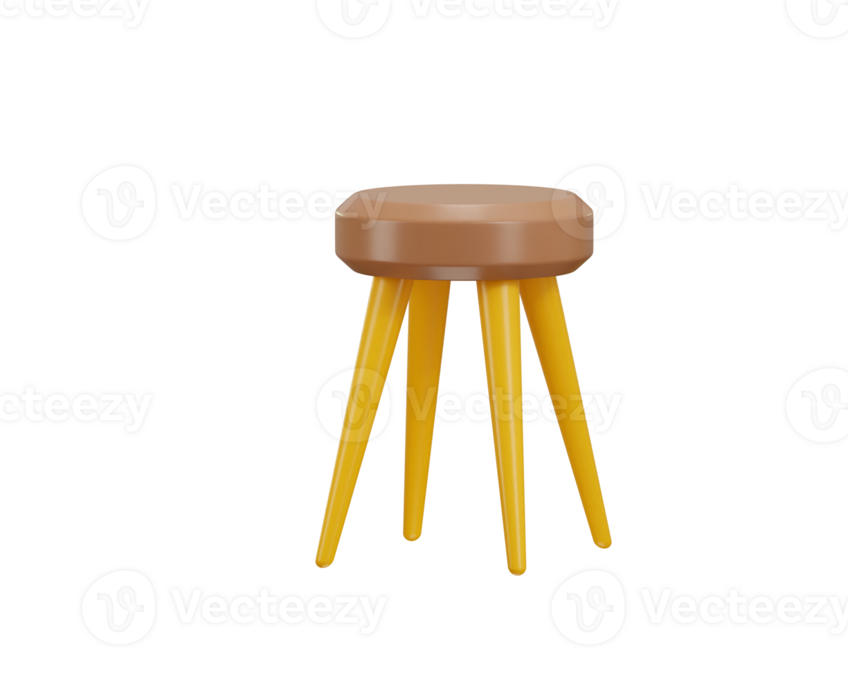 wooden stool with a brown seat and the bottom icon 3d render png