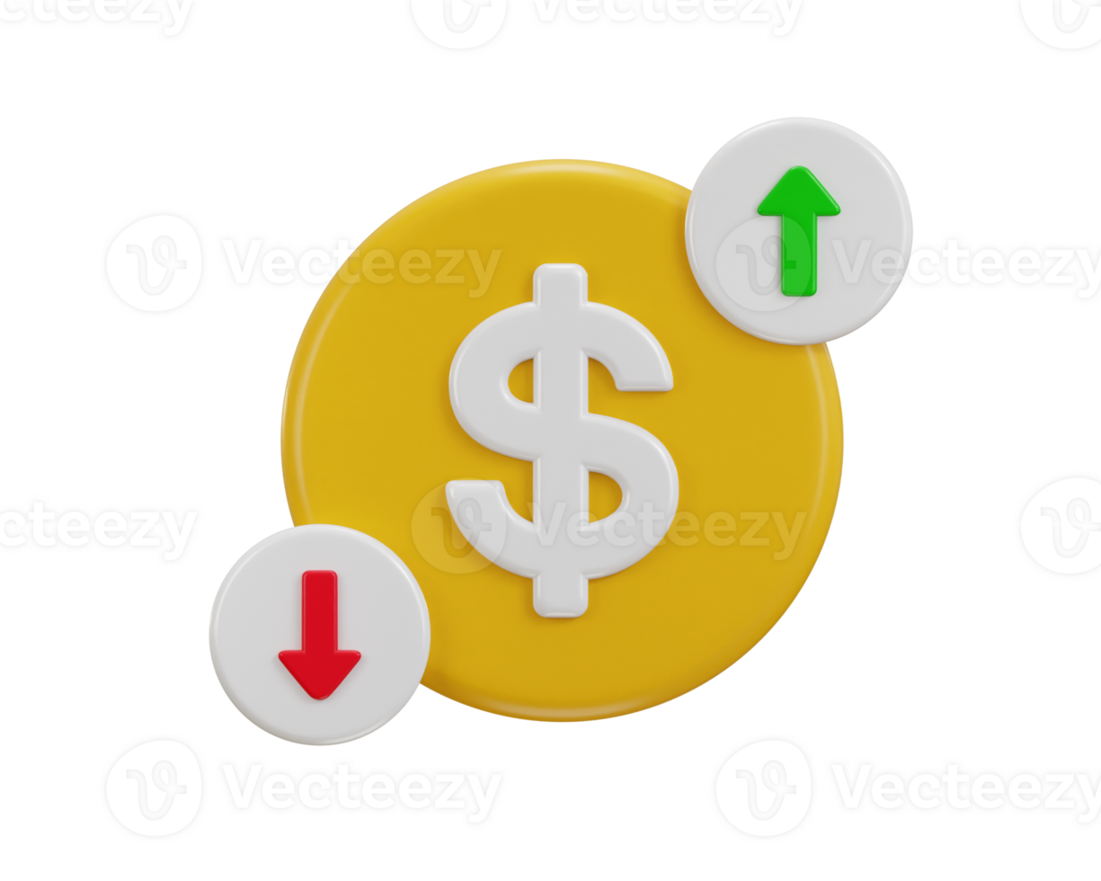 3d dollar currency value up and down and currency exchange icon 3d render png