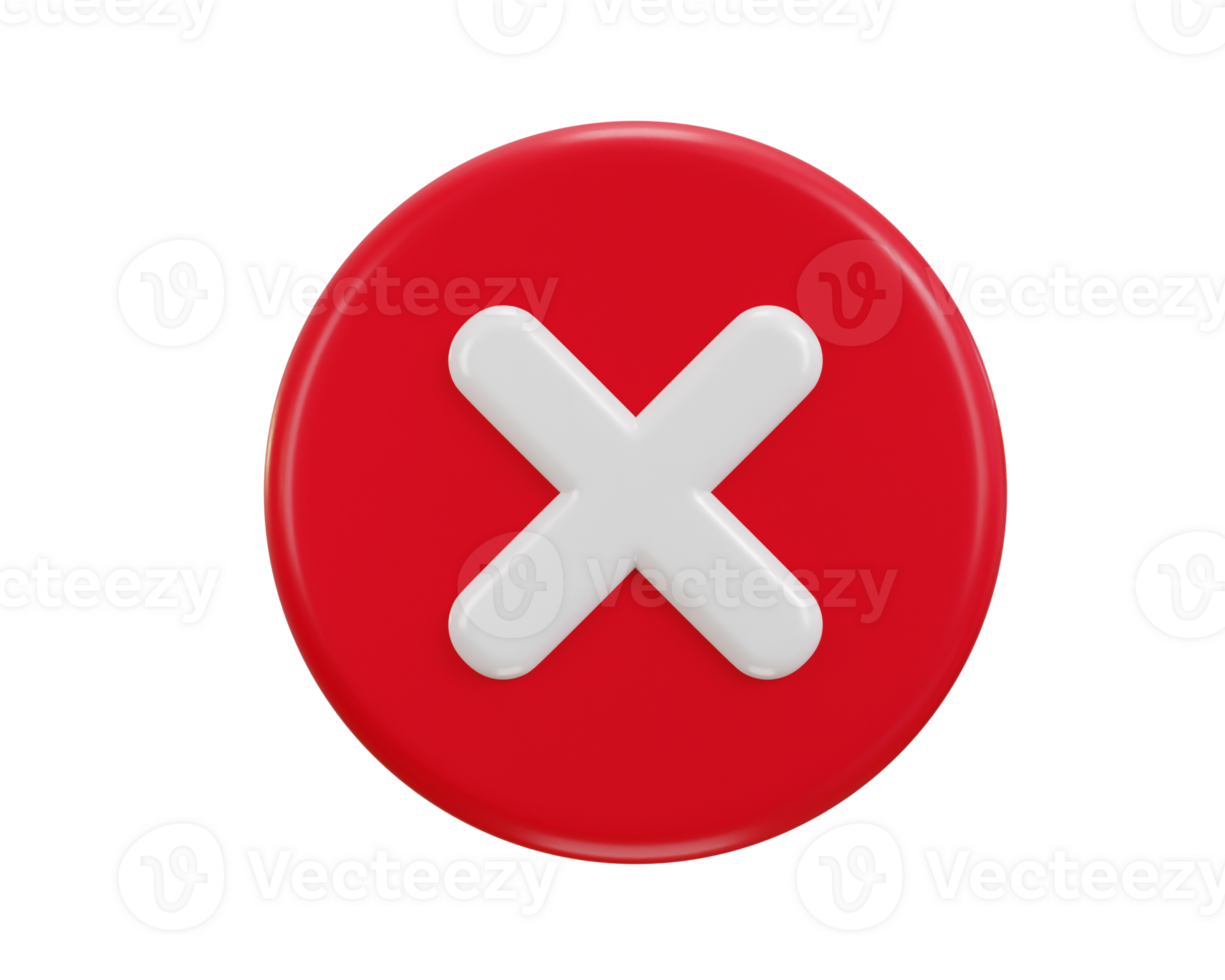 cross mark icon 3d render concept of rejection, false, delete and invalid icon illustration png