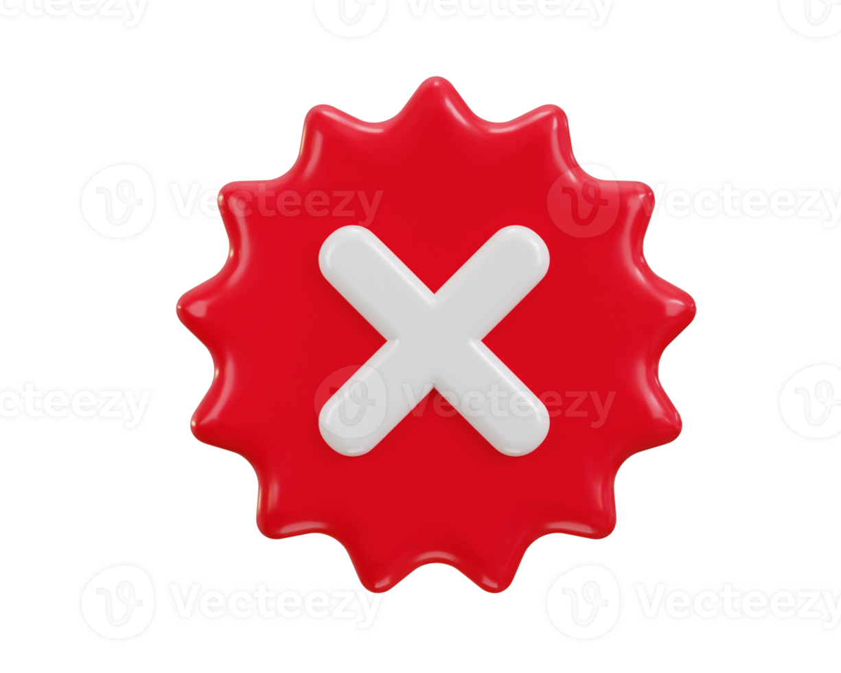 cross mark icon 3d render concept of rejection, false, delete and invalid icon illustration png