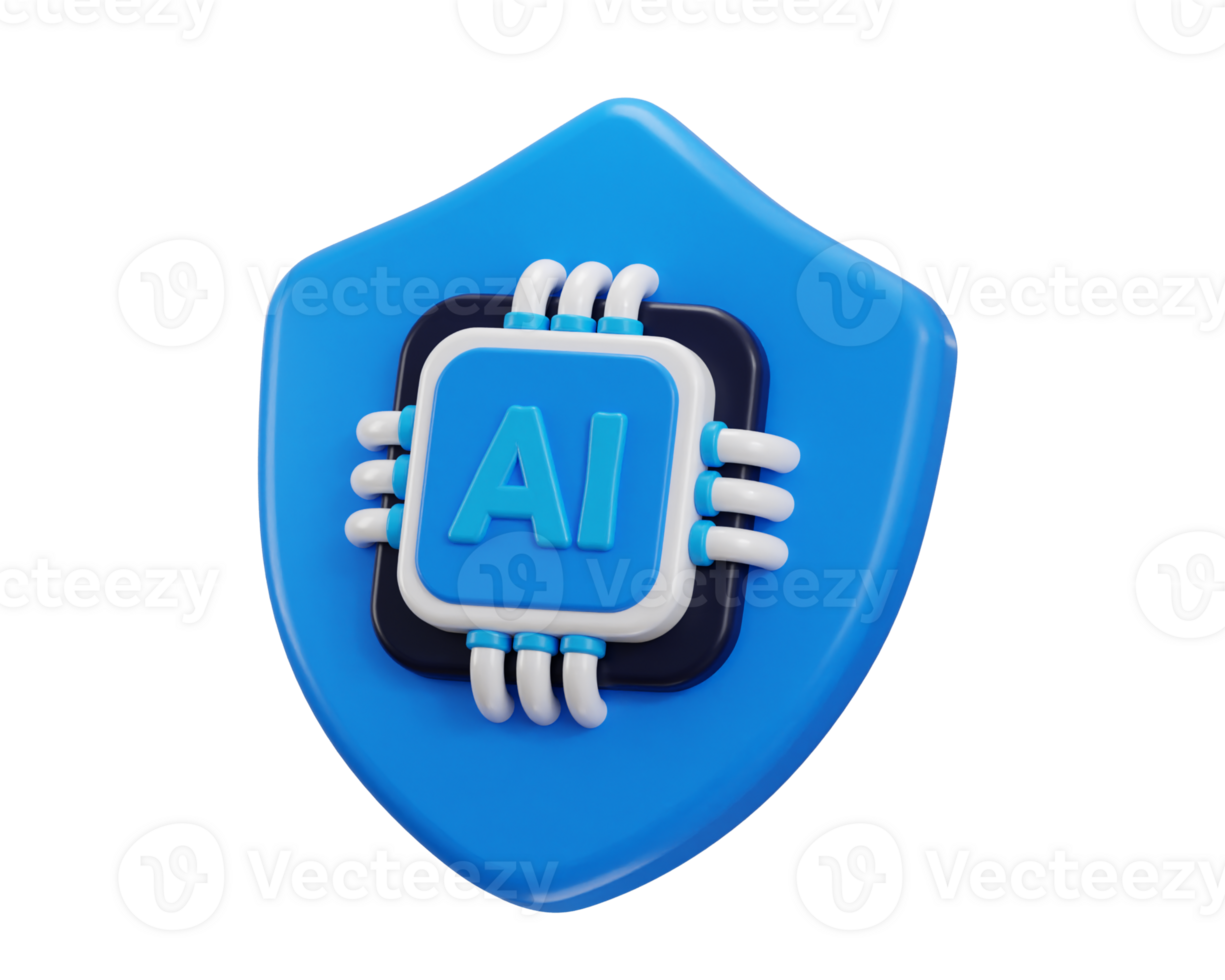 3d protect shield with Ai chip icon for protected artificial intelligence icon illustration png