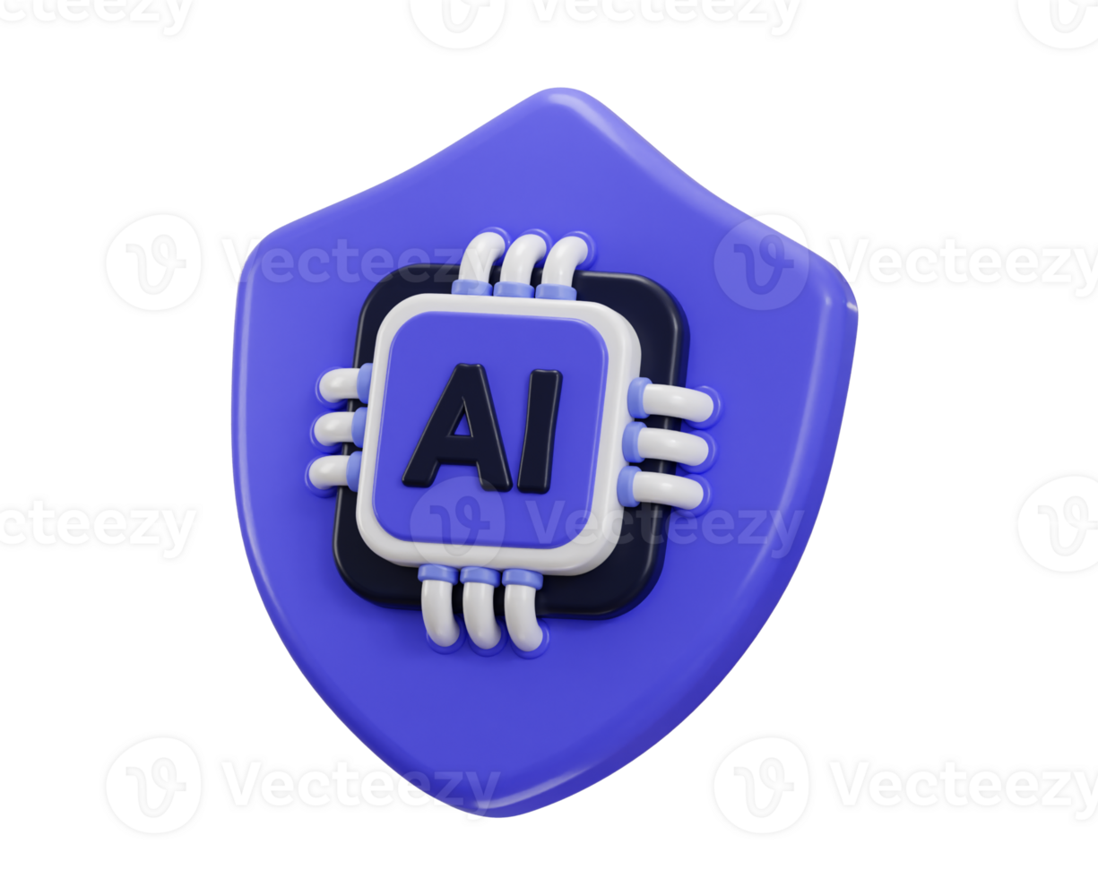 3d protect shield with Ai chip icon for protected artificial intelligence icon illustration png
