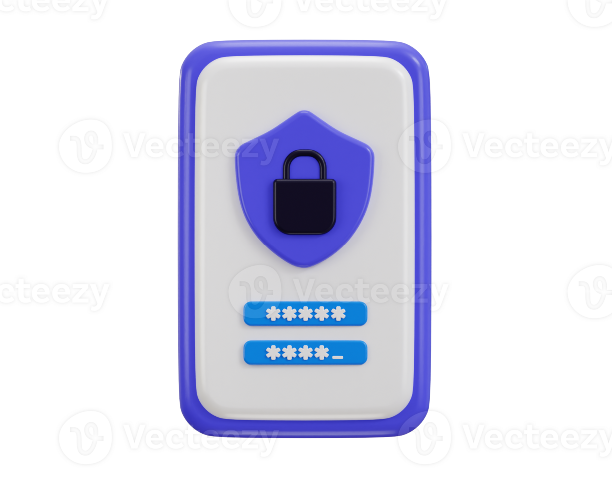 3d mobile phone with security lock and password icon concept of internet security icon 3d render png