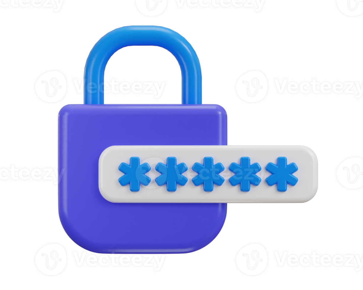 Padlock and password icon 3d render Pin code password protection security icon png