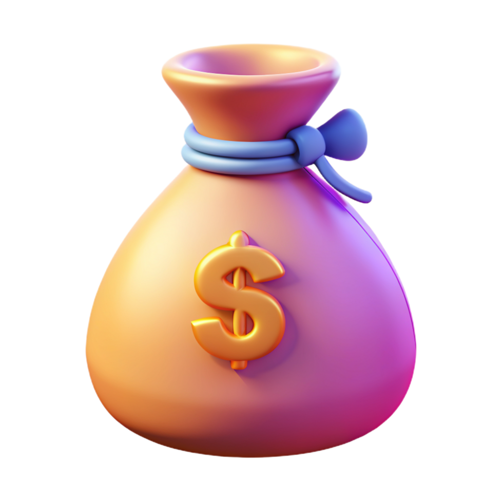3D money icon 3D money bag symbol 3D money wallet photo png