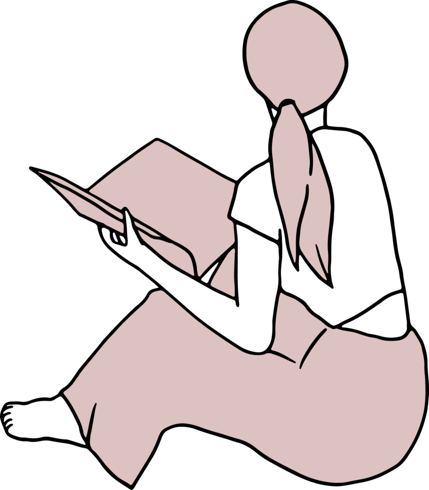 Minimal and simple people reading books, love book concept png