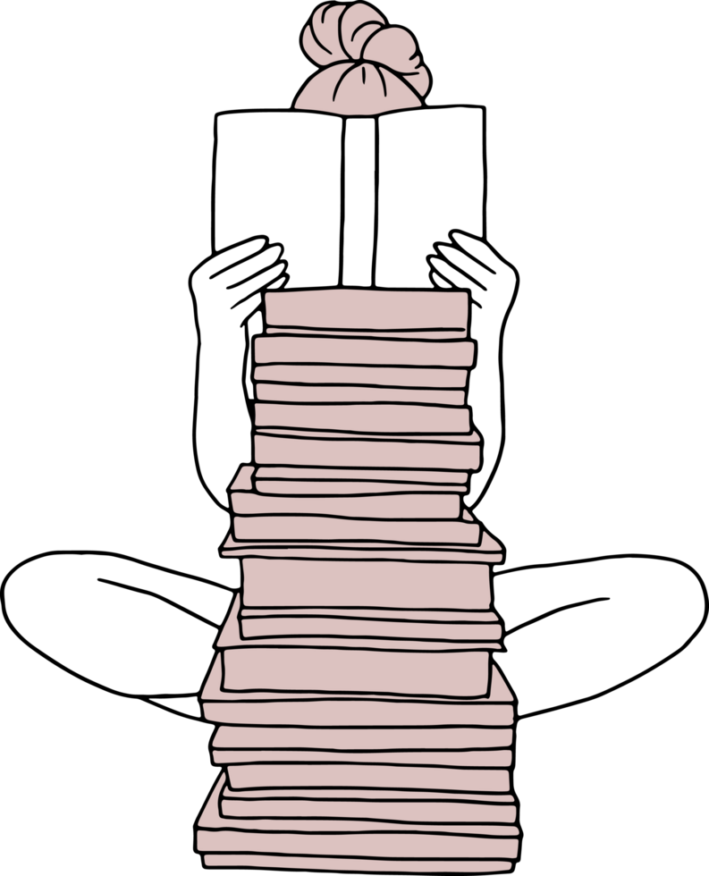 Minimal and simple people reading books, love book concept png