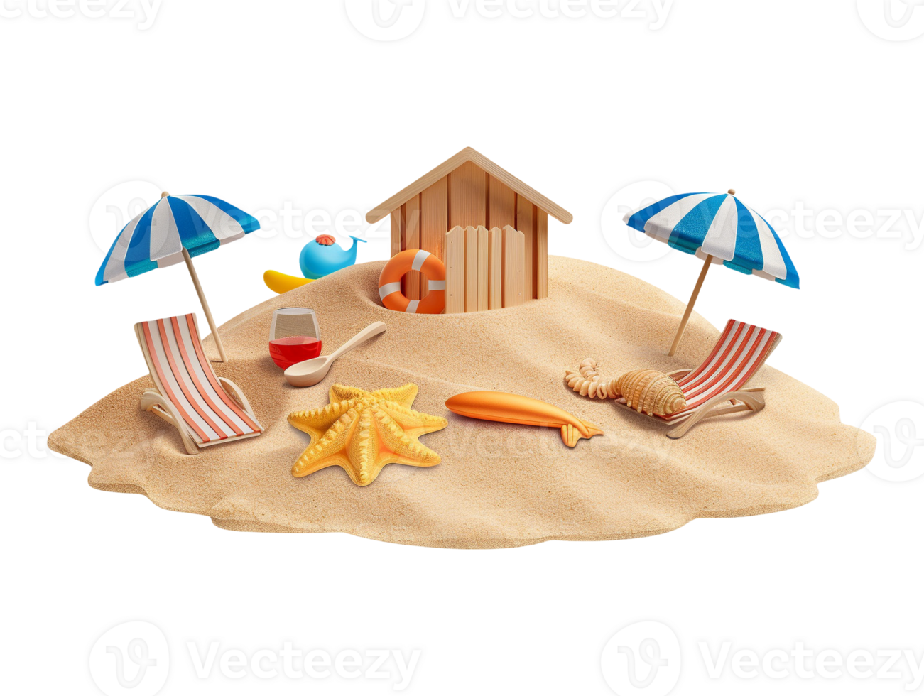 Summer sand beach objects isolated png