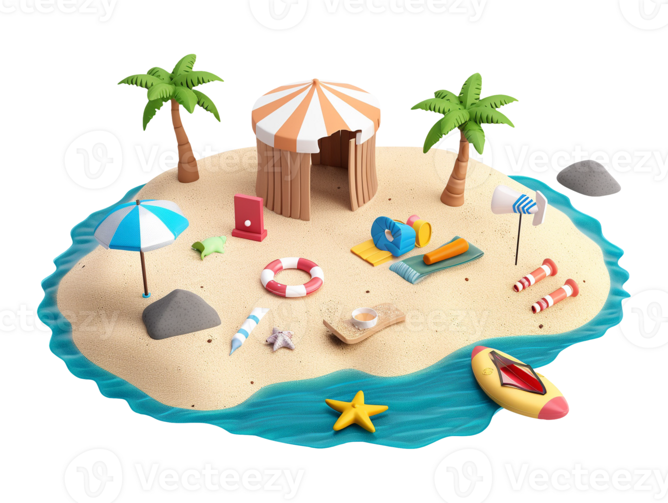 Summer sand beach objects isolated png