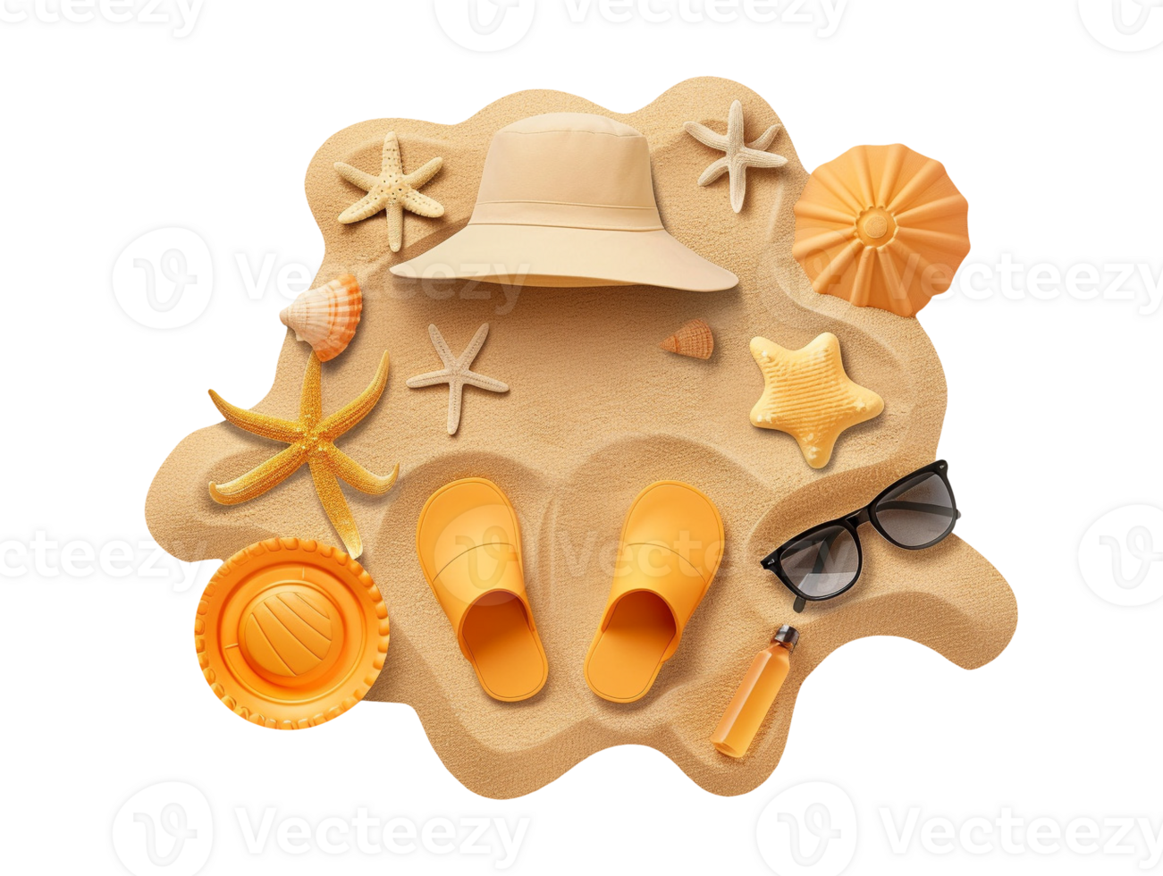 Summer sand beach objects isolated png