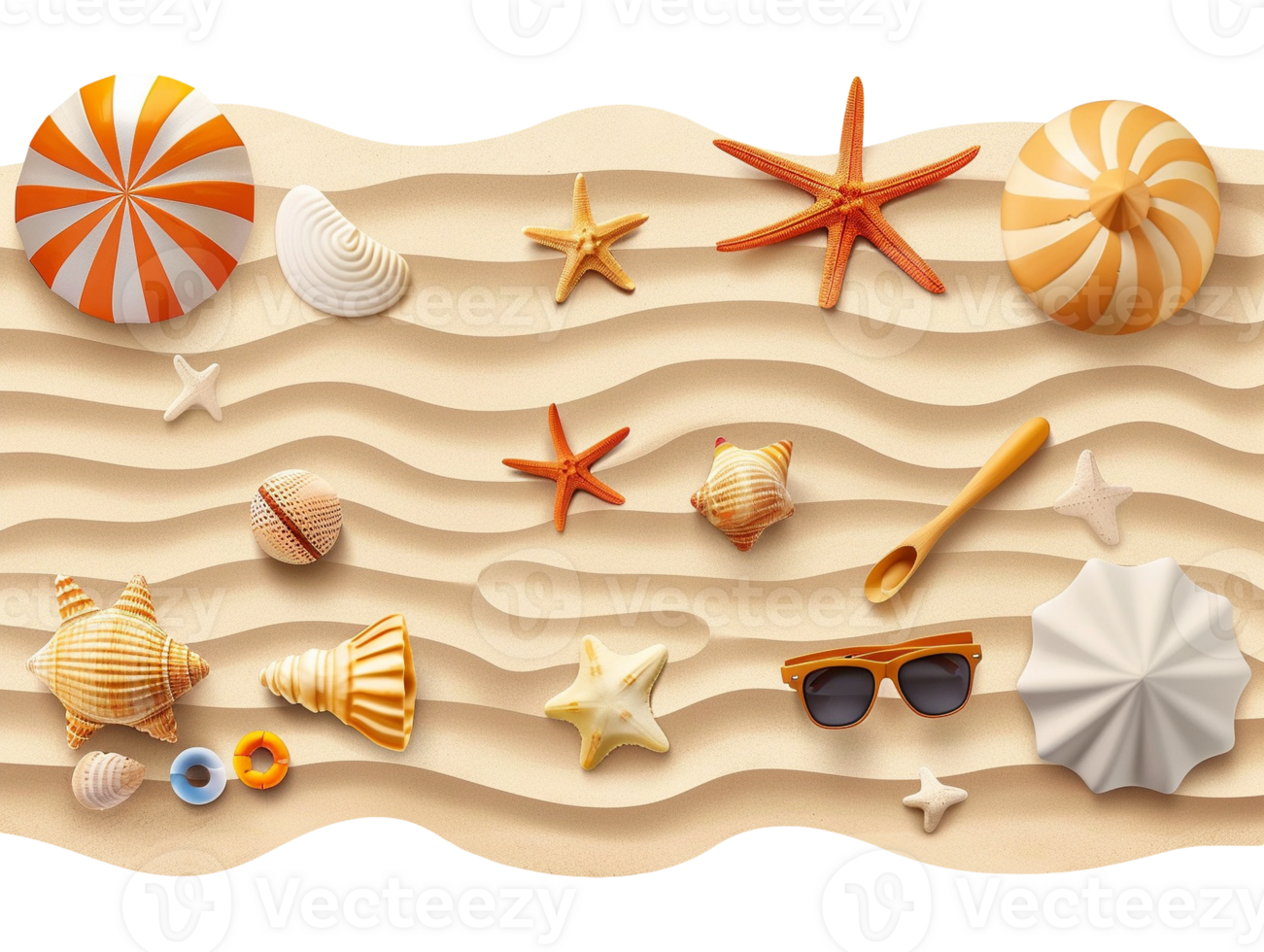 Summer sand beach objects isolated png