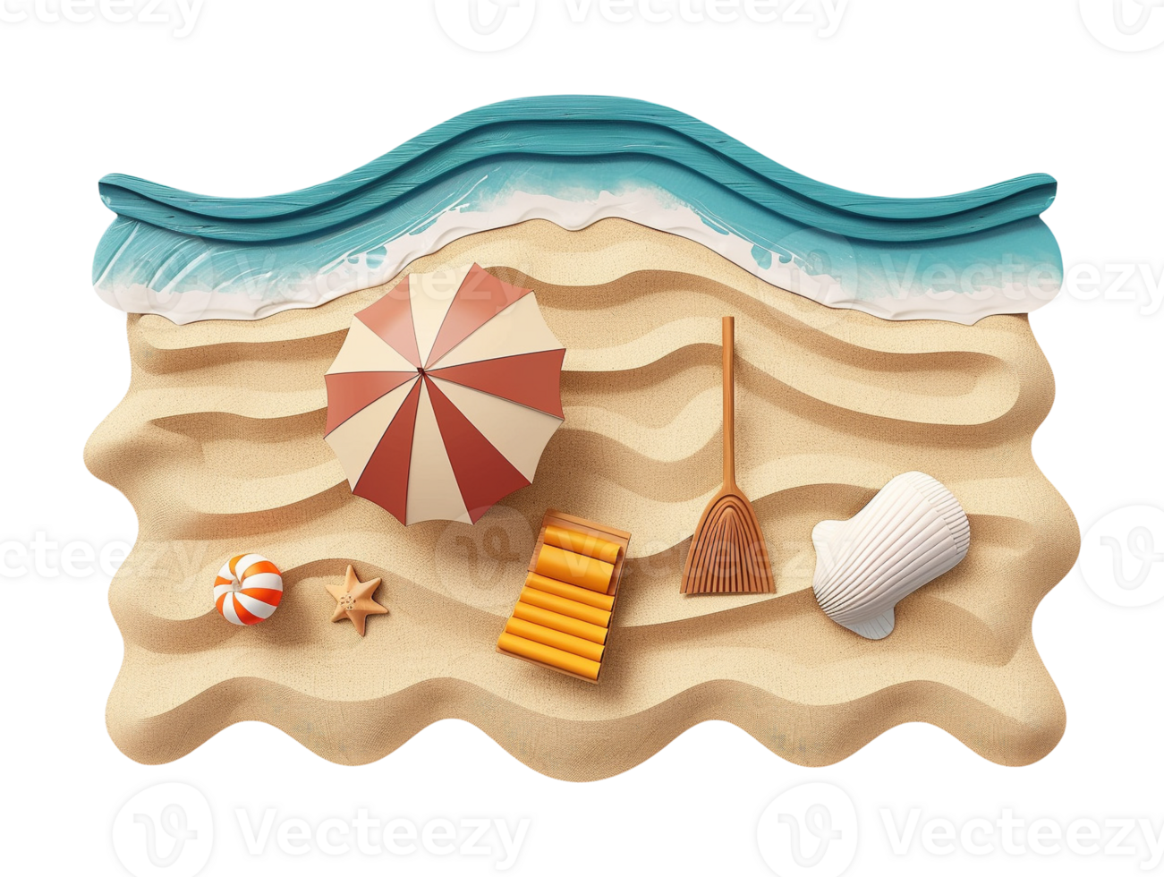Summer sand beach objects isolated png