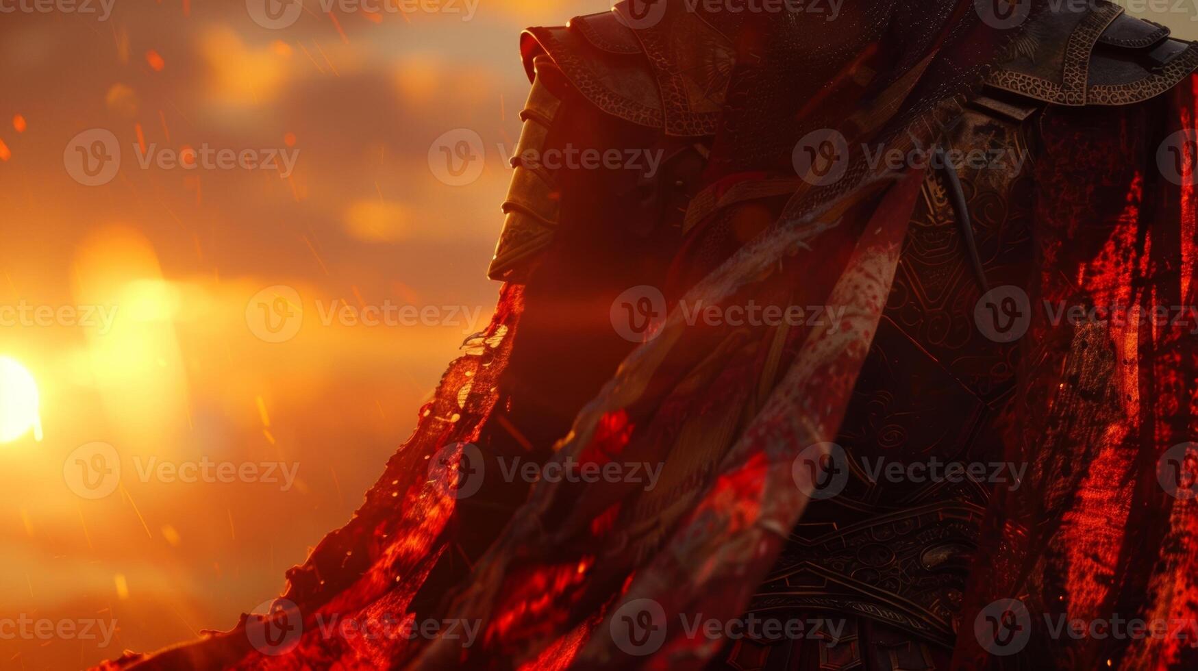 As the sun sets on the horizon the cloak takes on a fiery glow further fueling the gladiators passion photo