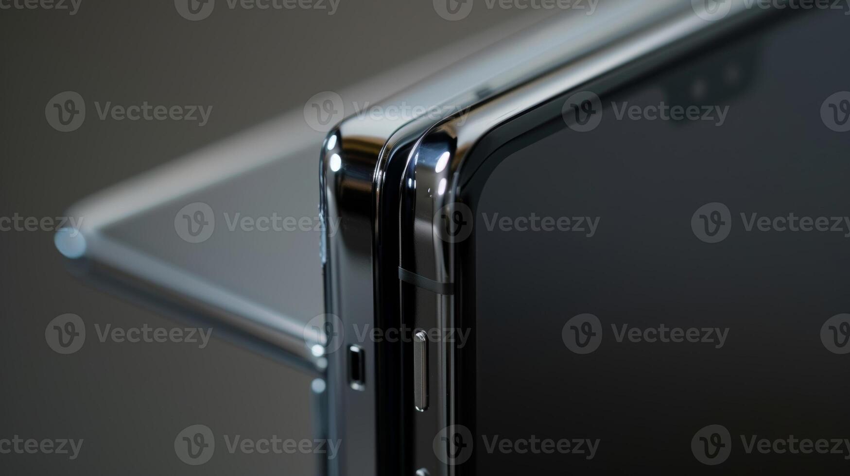 An upclose image of the unfolding action of a foldable phone displaying the smooth unfolding of the screen and seamless integration of the two halves photo