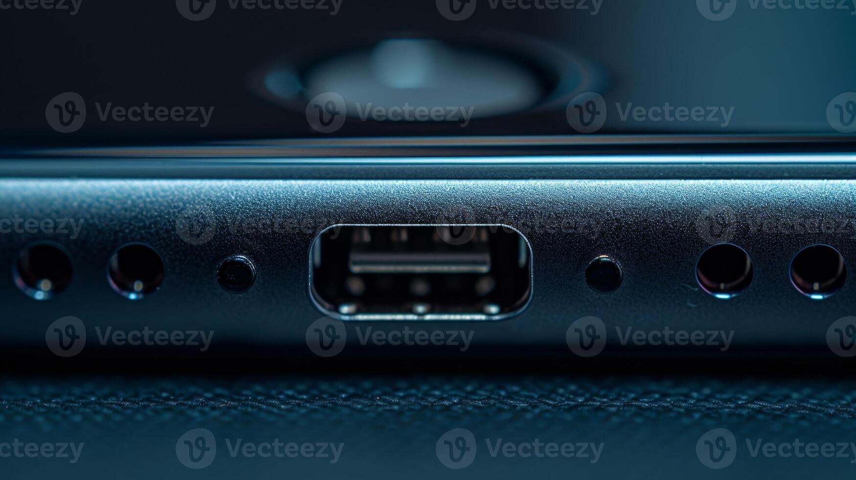 A closeup of a power banks lightning port clearly labeled for compatibility with various devices photo