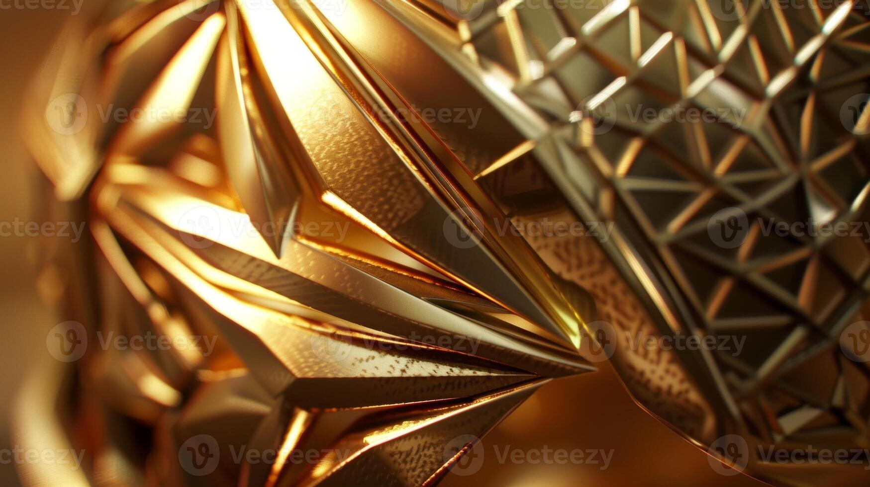 An upclose shot of a uniquely designed helmet with a geometric pattern and a shiny gold finish exuding elegance and sophistication photo