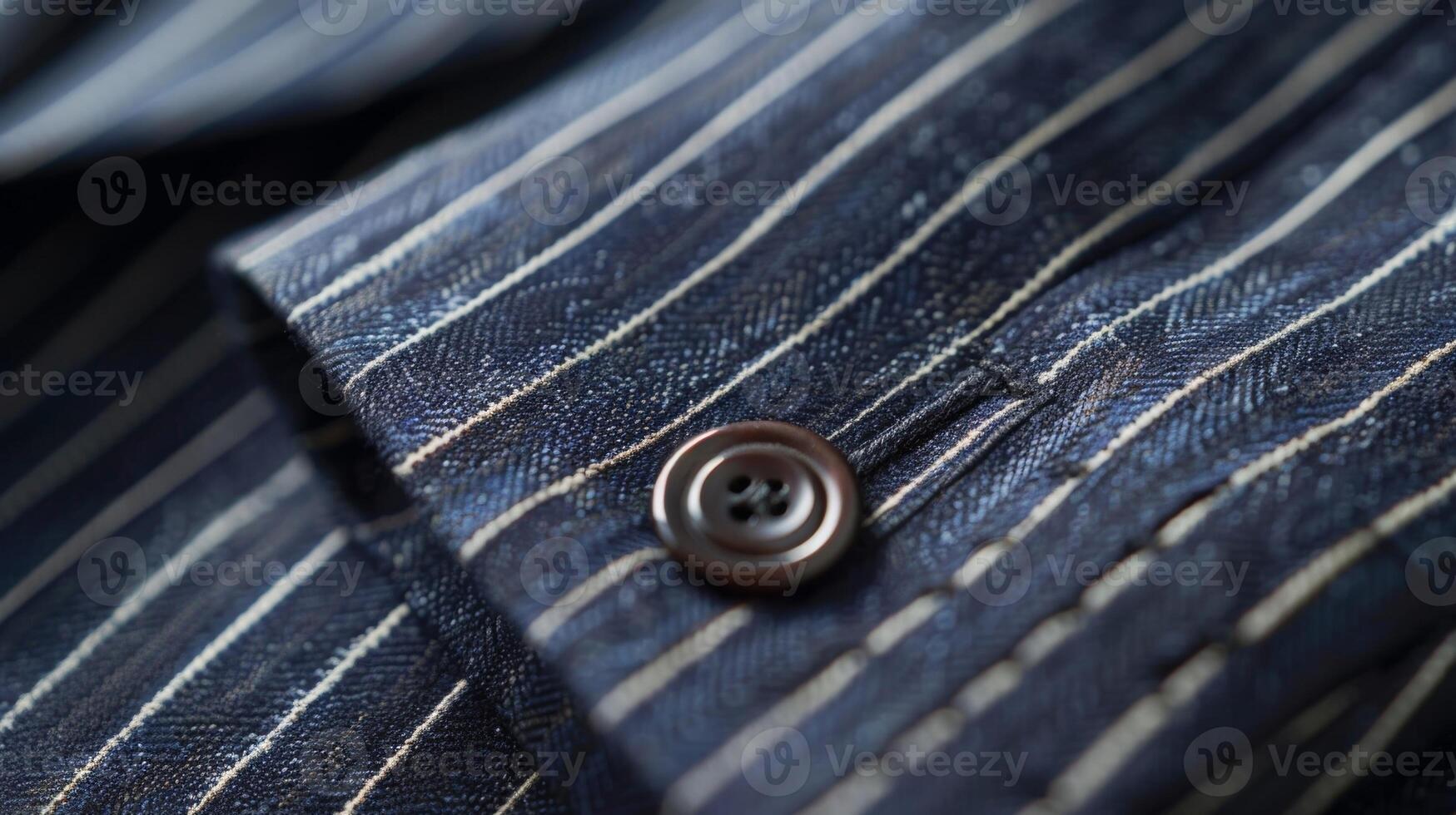 A closeup of a blazers cuff reveals the unique lining featuring a navy blue and white striped pattern. This subtle detail adds a touch of sophistication to the classic blazer design photo