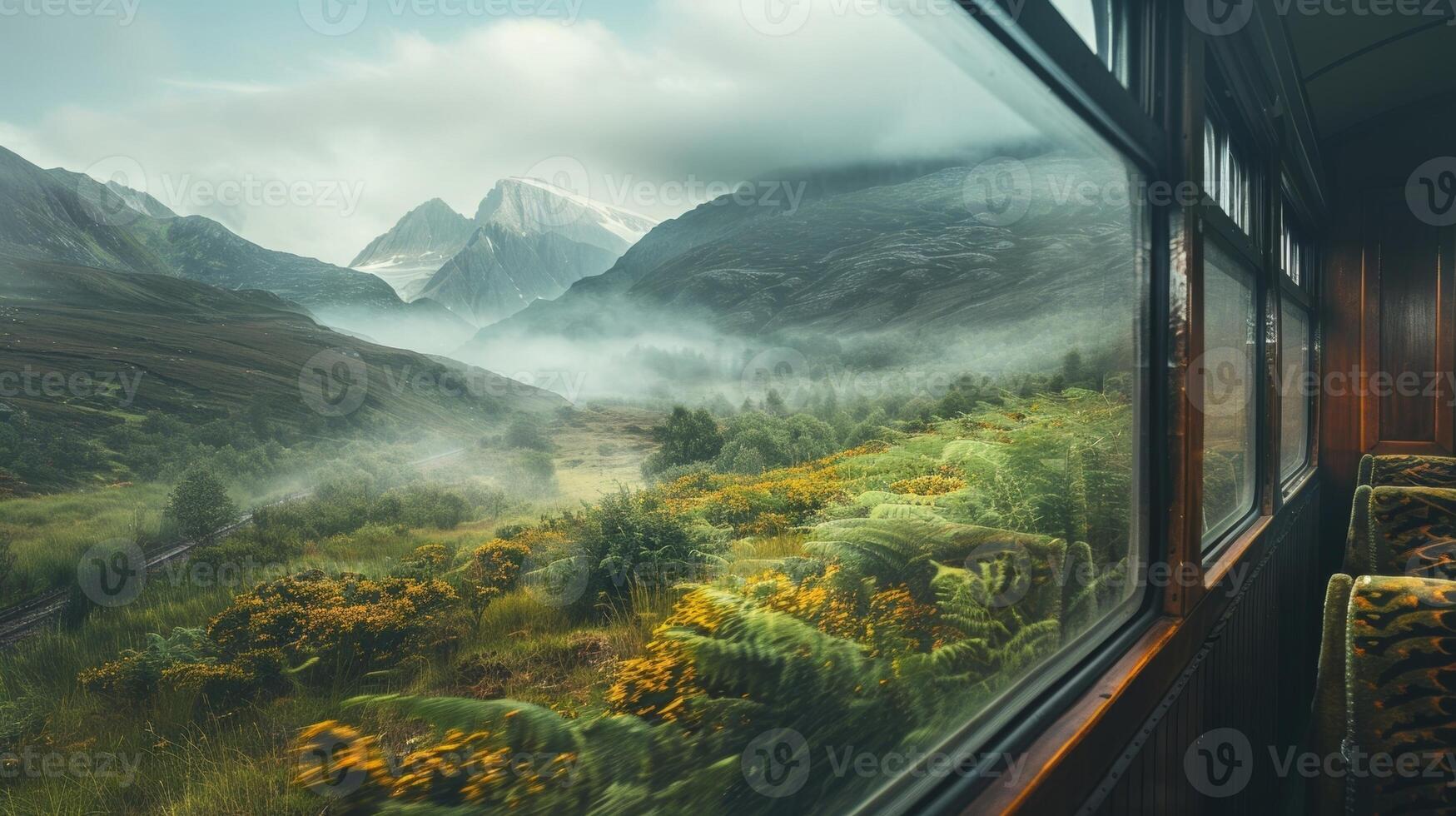 The misty mountains in the distance add a touch of mystery to the otherwise idyllic scenery photo