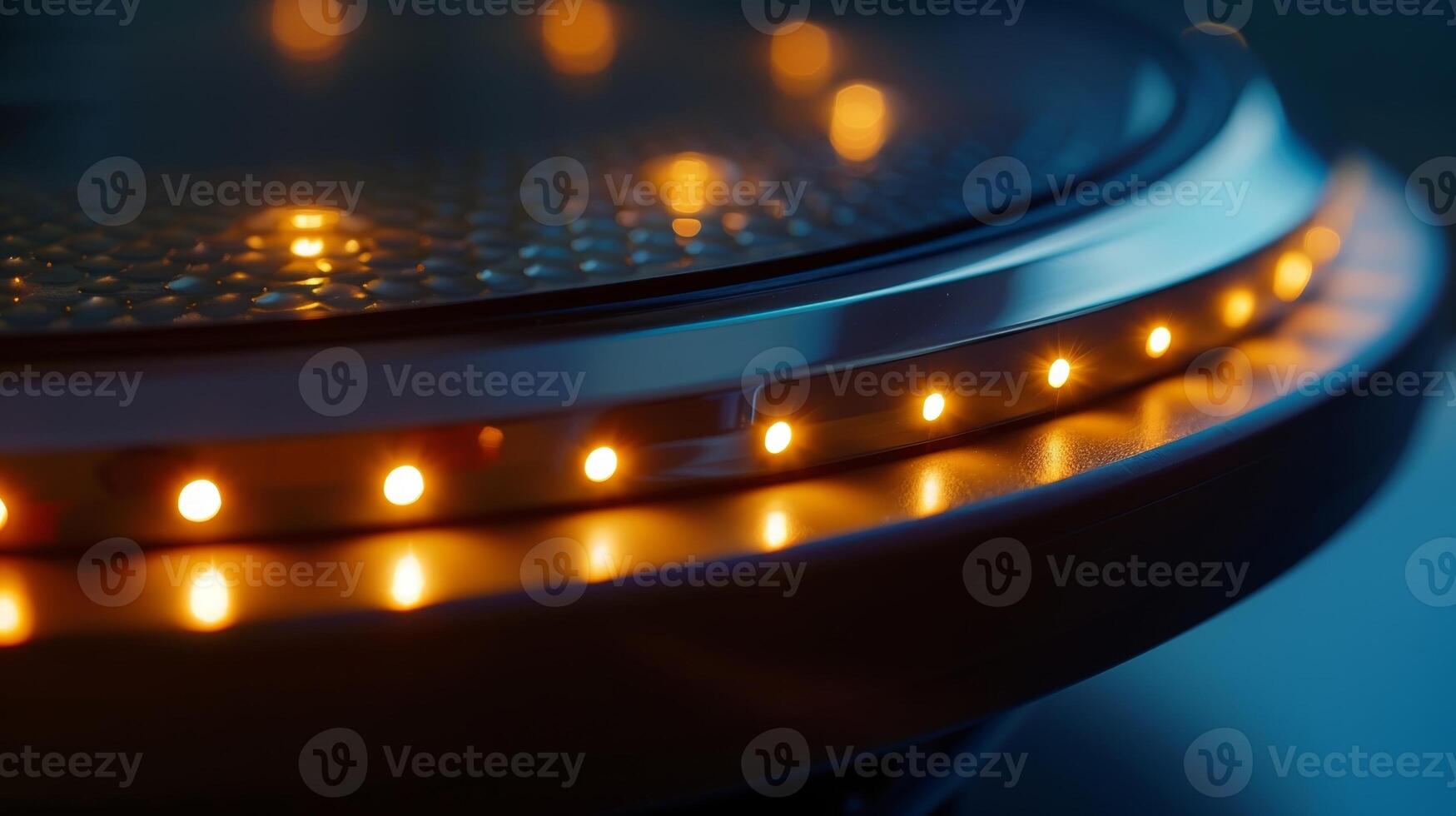 A detail shot of the LED lights on a smart weight scale indicating whether the users weight is within a healthy range photo
