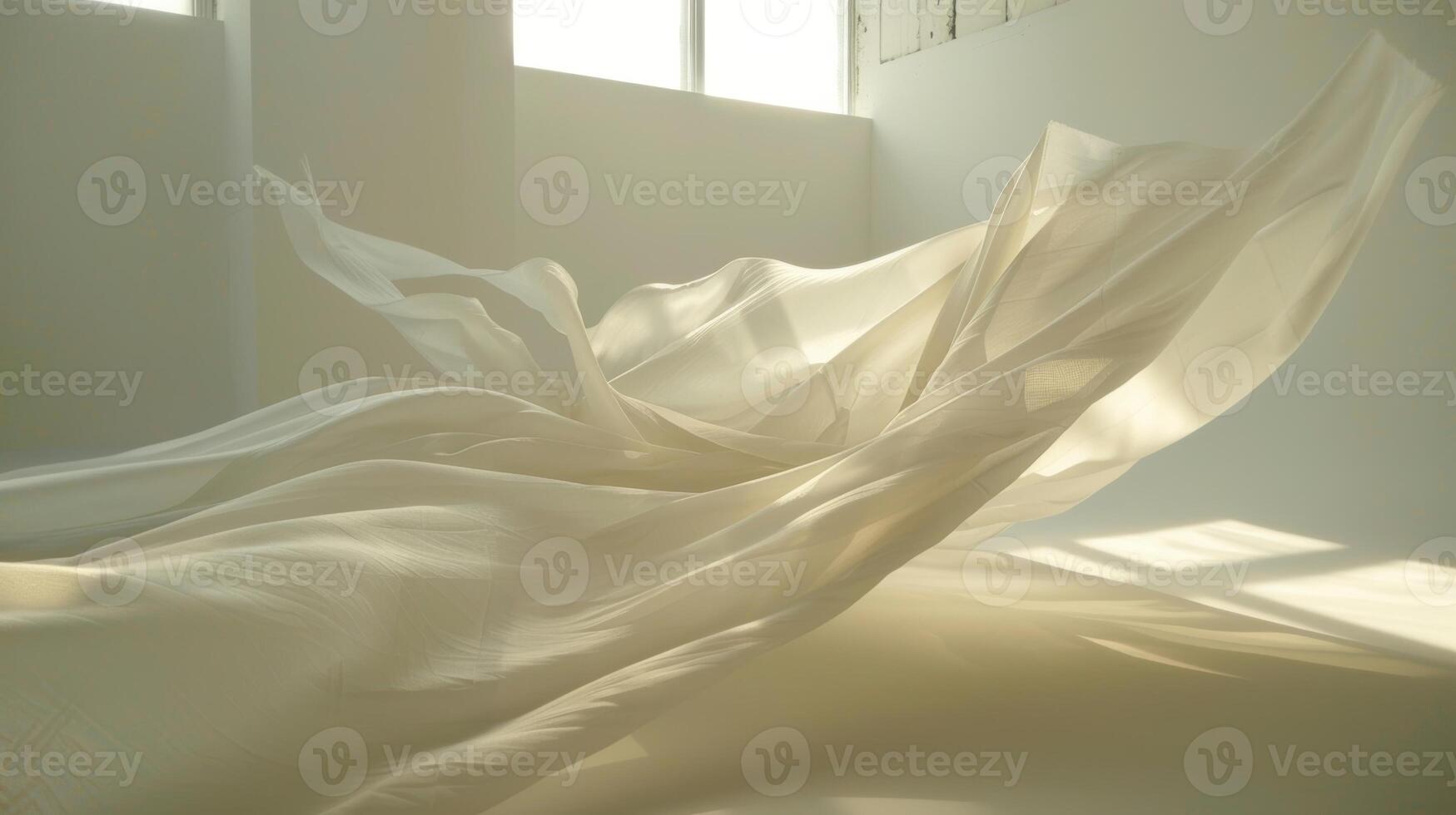 The floating fabric casts a dreamy glow as it catches the light of the studio photo