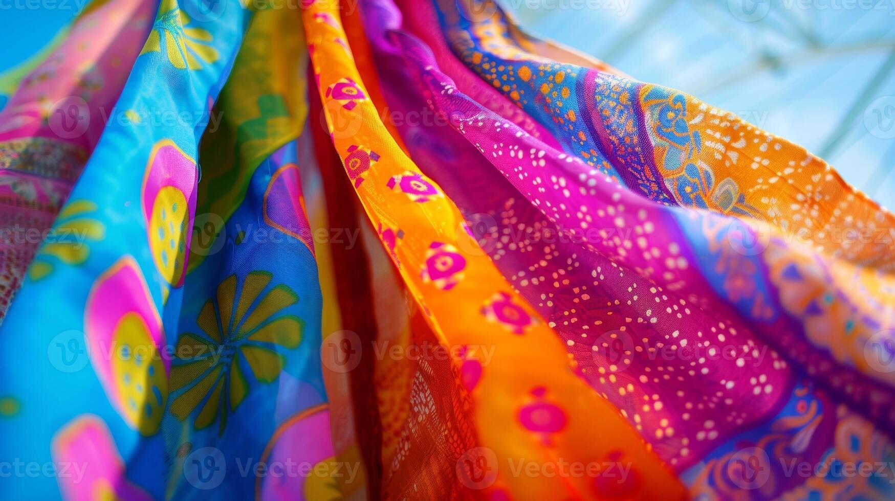 Brightly patterned sarongs and scarves flutter and twist in the air adding a touch of exotic flair to the Ferris wheel photo