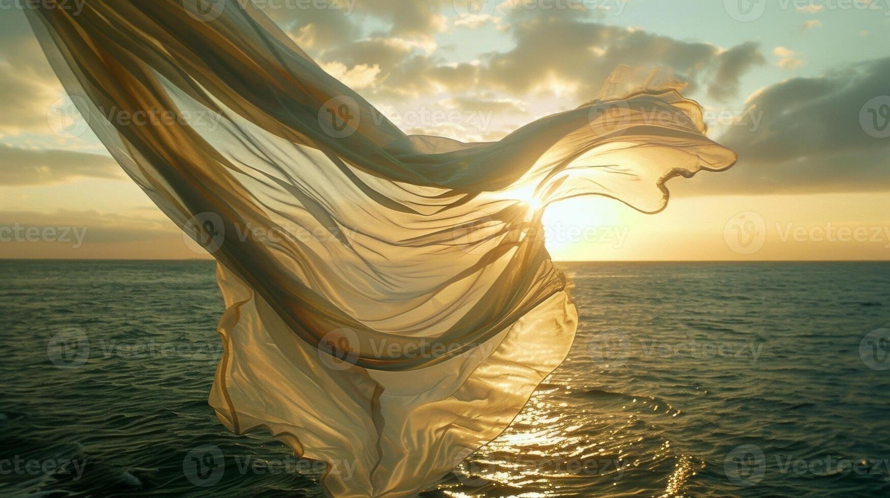 The fabric seems weightless as it floats through the air carried by the ocean breeze photo