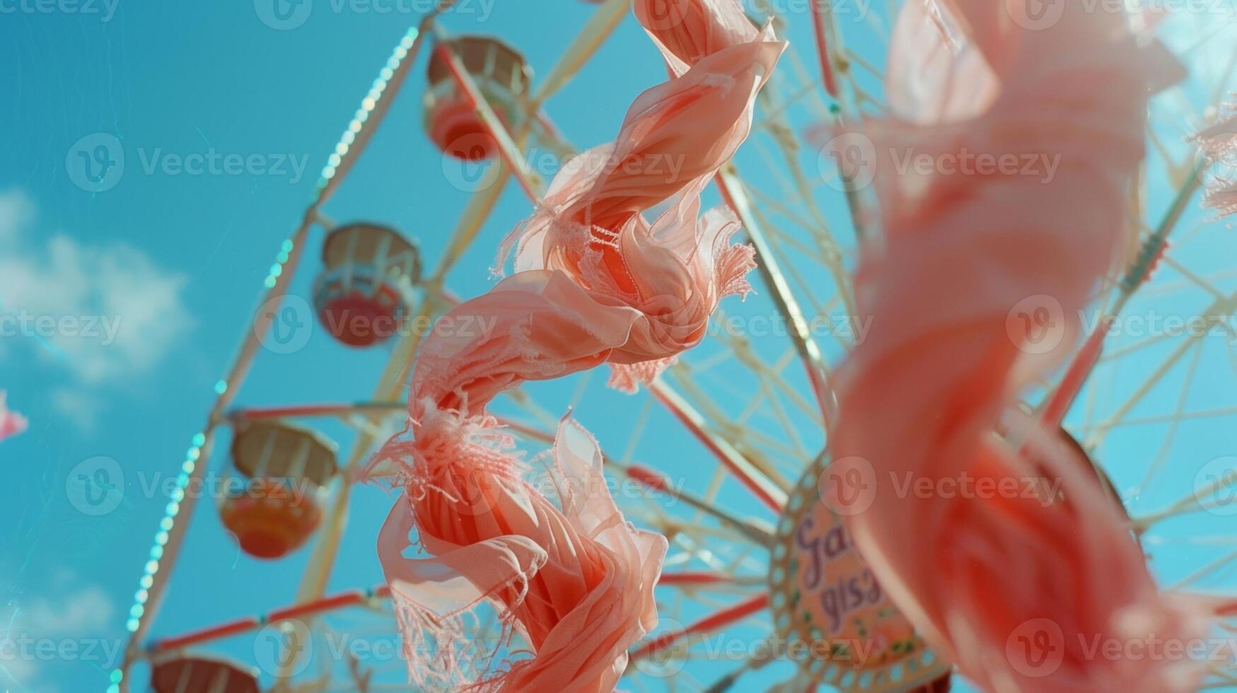 Dainty fabric streamers gracefully floating through the air creating a charming scene against the backdrop of the Ferris wheel photo