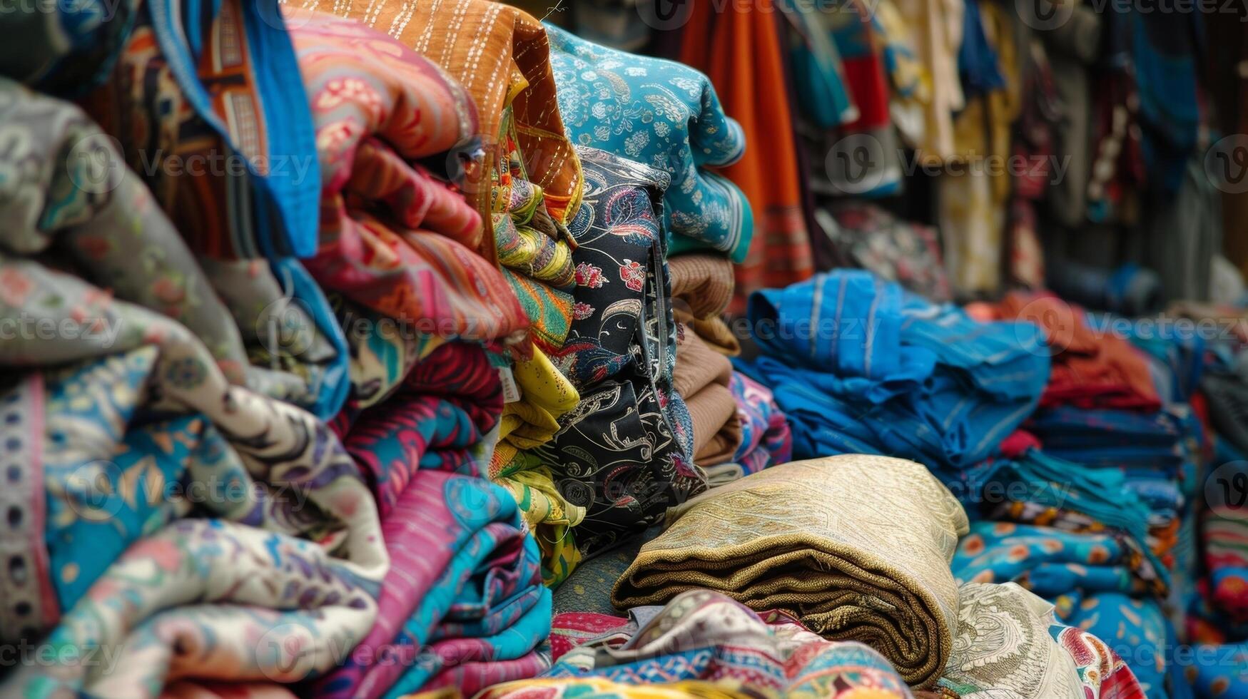 The rustling of fabric can be heard throughout the market as shoppers sift through piles of material to find the perfect piece photo