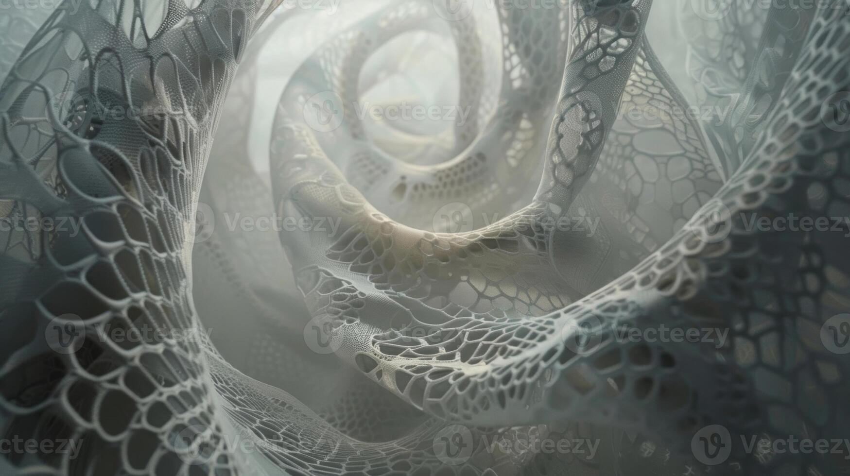Elaborate layers of lace twirling and dancing in a controlled wind tunnel photo