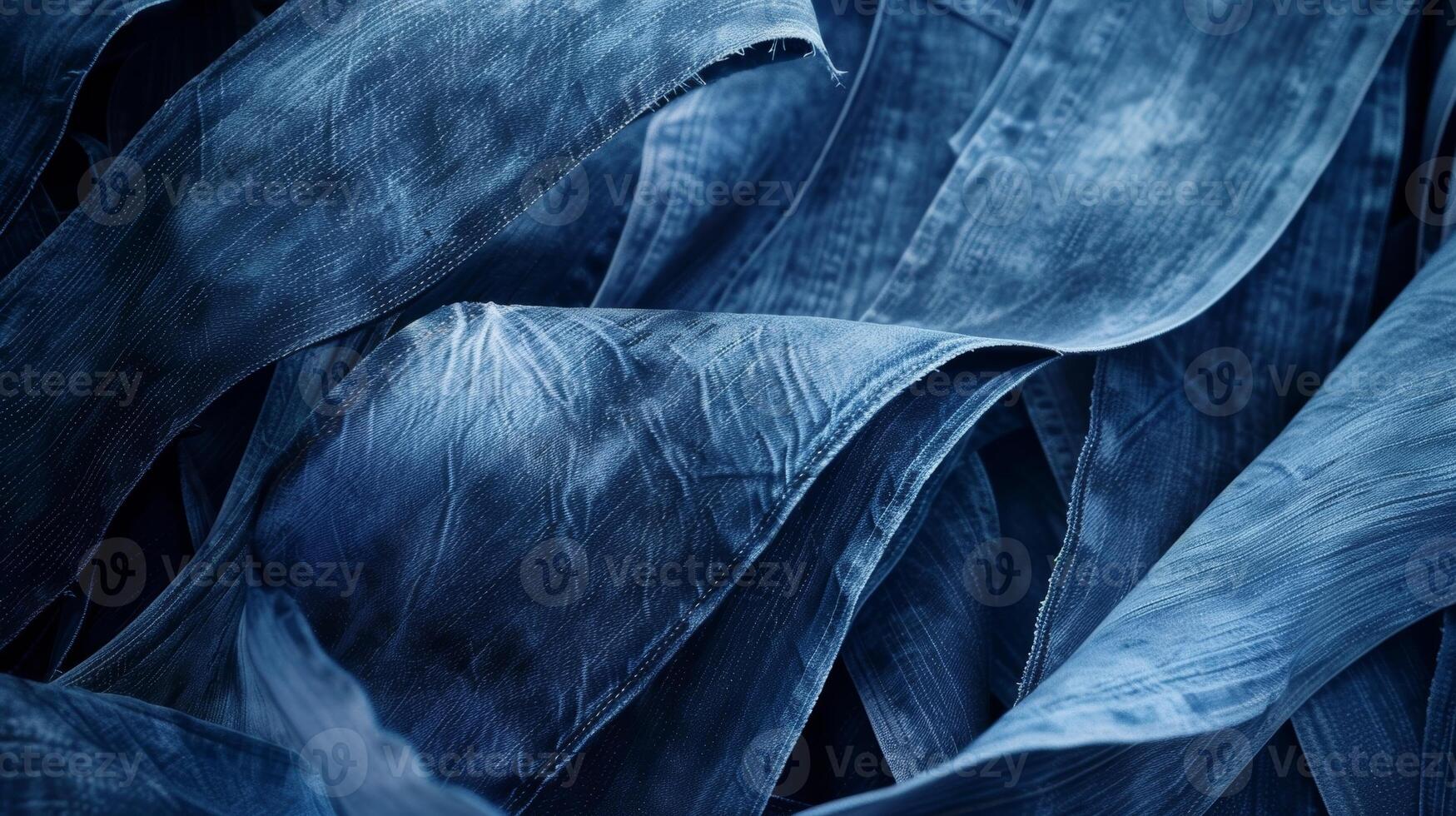 Strips of denim fabric being thrown about in the intense winds of a wind tunnel photo