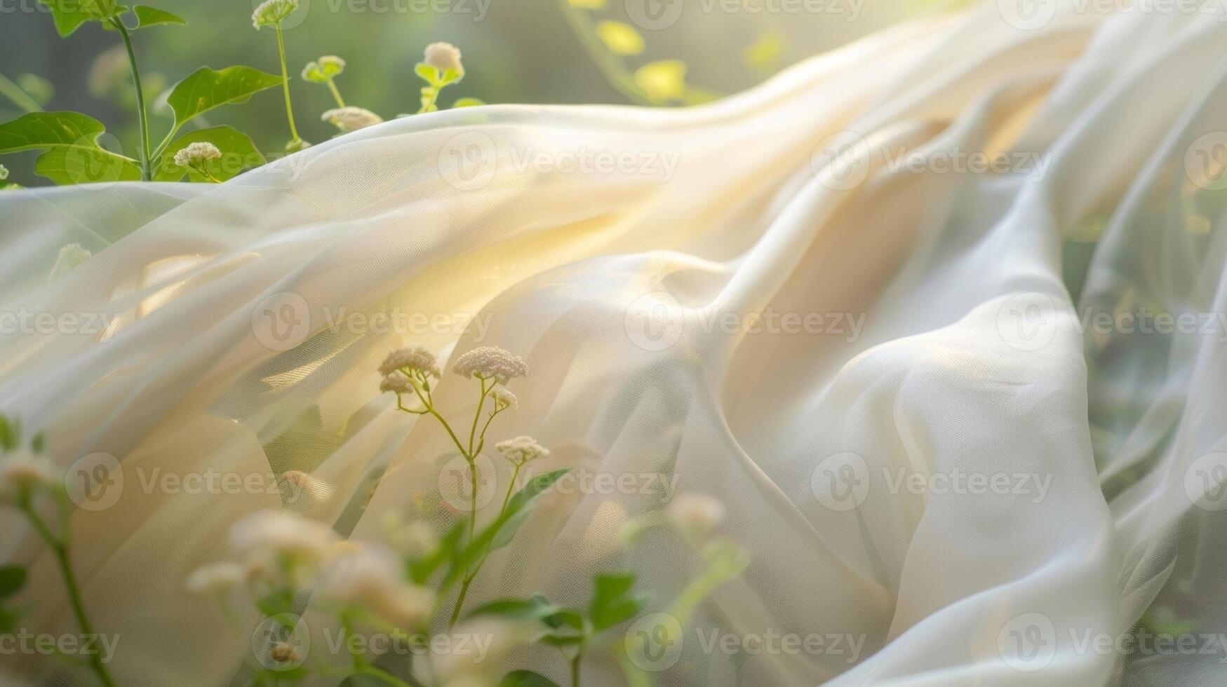 The soft fabric appears to be reaching out to capture the essence of the garden photo