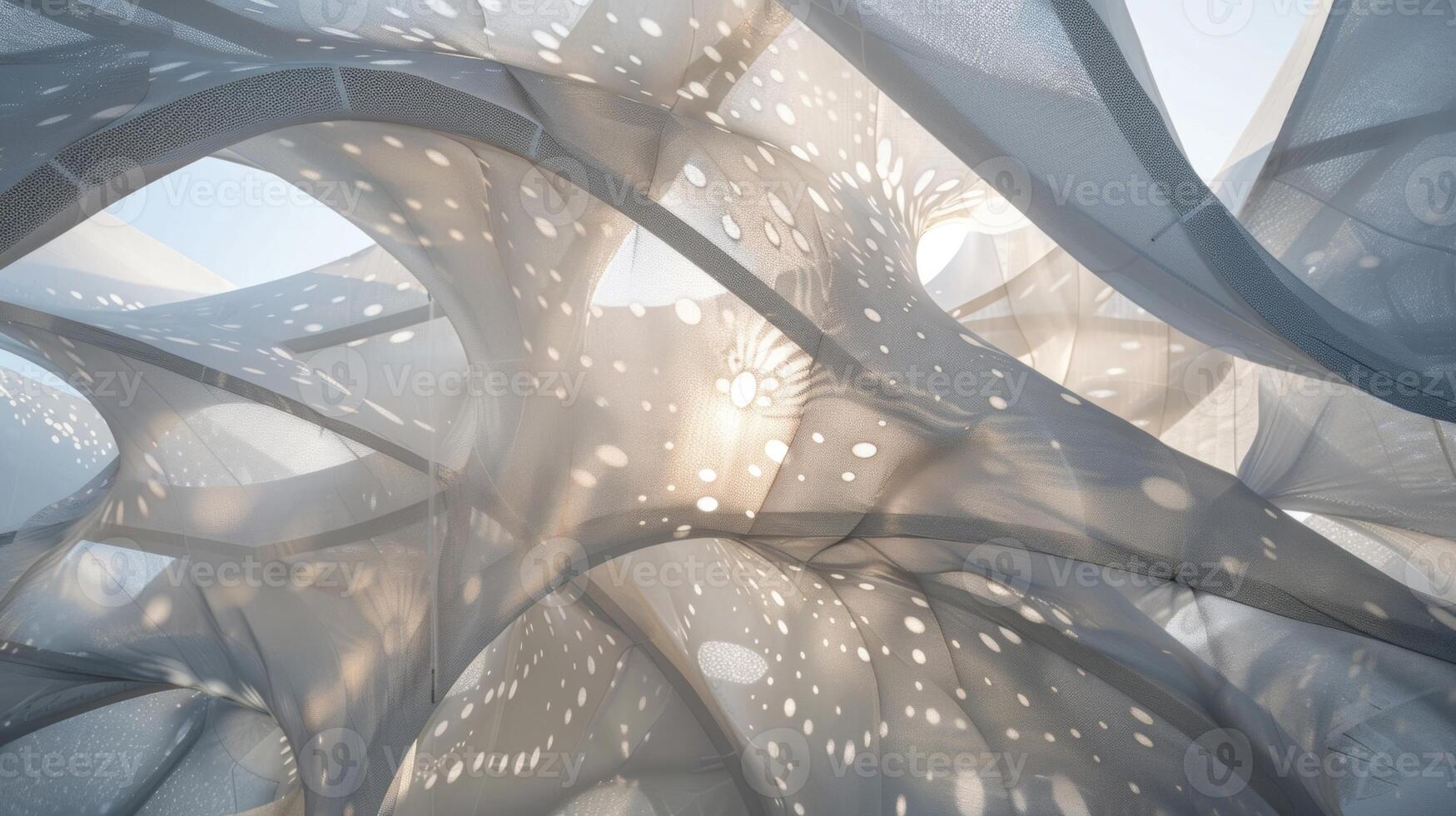 As the fabric flows patterns of light and shadow dance across the pavilion creating a mesmerizing visual spectacle photo