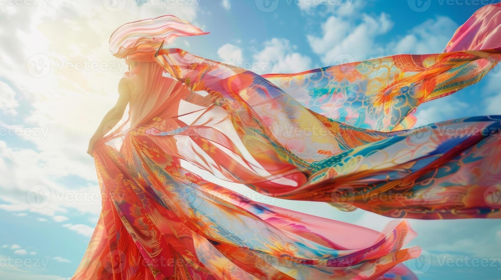 A colorful patterned dress spinning in the wind its fabric resembling a kaleidoscope photo