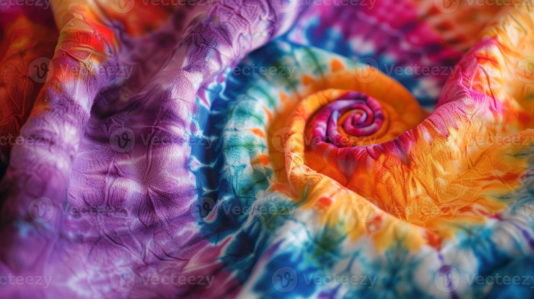 A tie dye throw blanket being tossed up into the air the vibrant colors creating an almost hypnotic effect photo