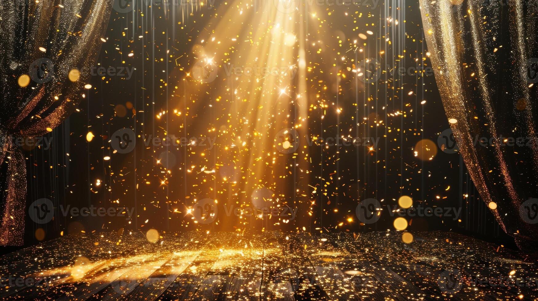 A flurry of glitter and confetti accompanies the rising of a sparkling curtain welcoming the audience to a lively and joyous stage photo