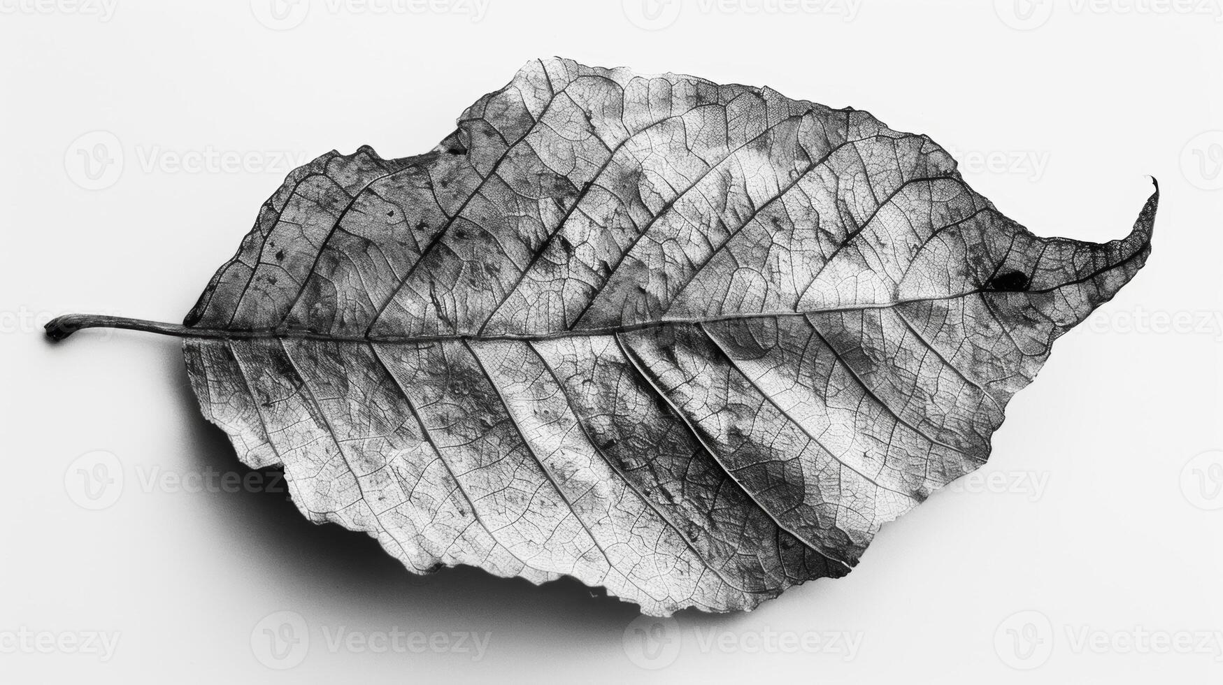 A dried crumbled leaf is transformed into a work ofart.t with its unique textures and patterns captured in black and white. Black and white art. photo