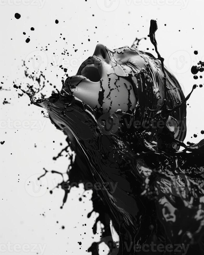 Inklike splashes of black and white create a dynamic and dramatic effect on the canvas. Black and white art. photo