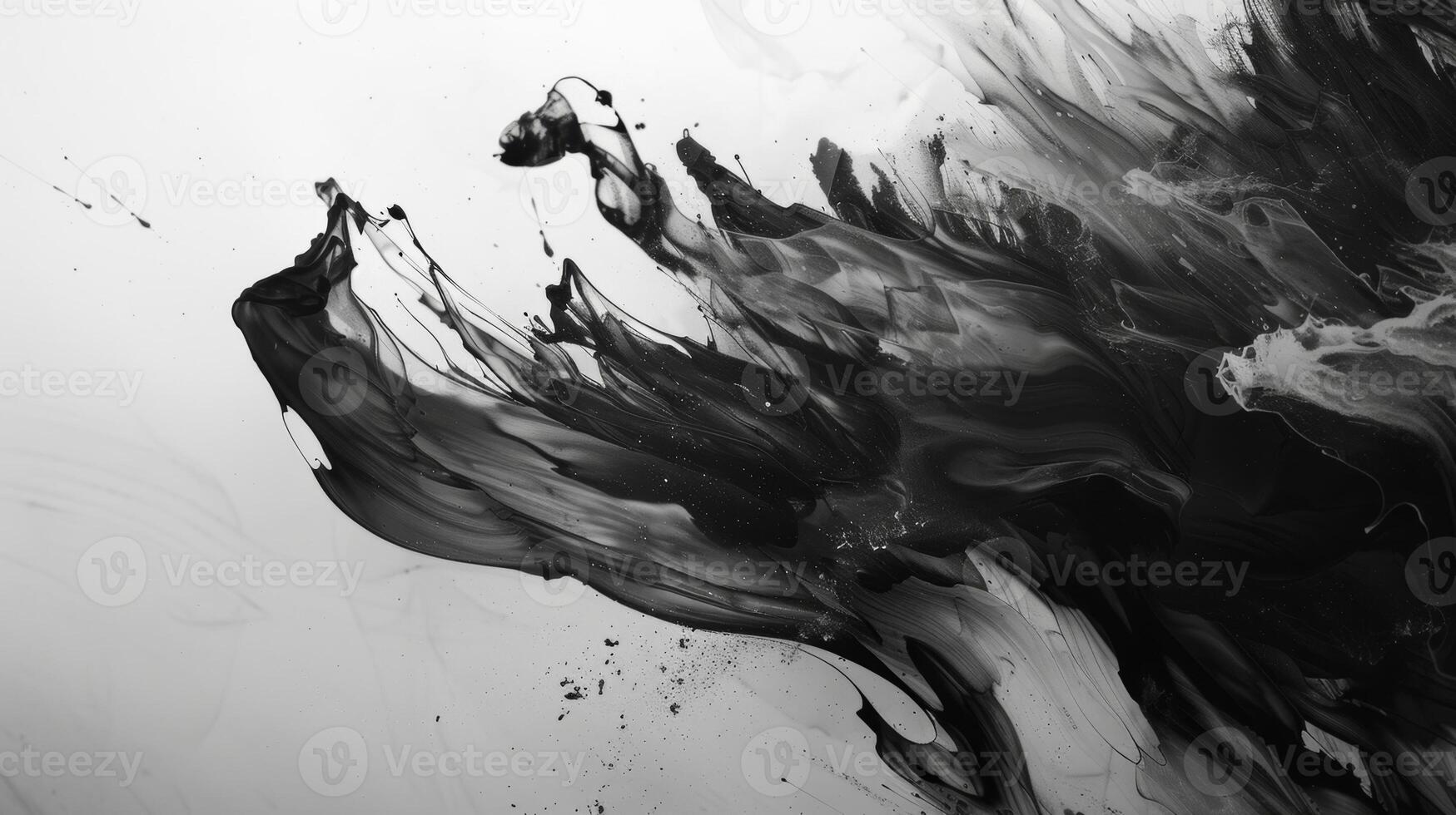 Whimsical and fluid the abstract paint strokes dance across the canvas inviting the viewer to get lost in their movements. Black and white art. photo
