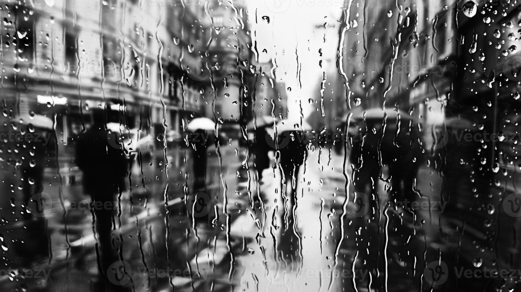 The rhythm of rain creating a symphony on the glass. Black and white art. photo