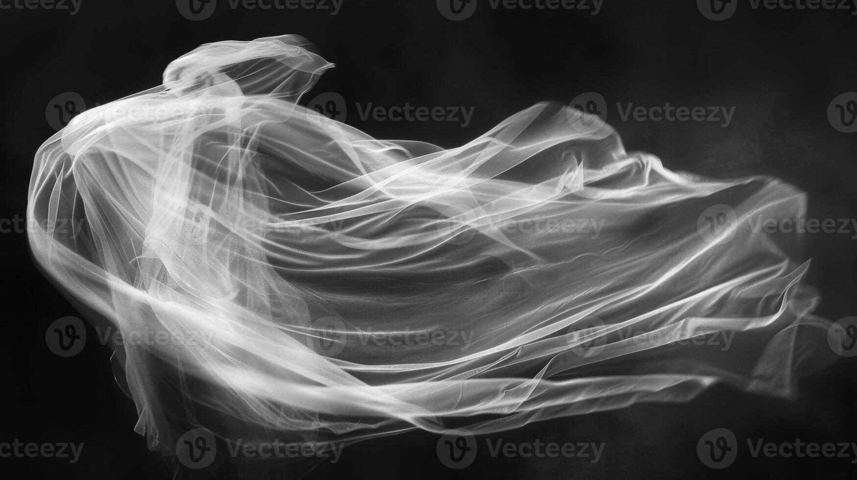 The fabric of a vintage dress seems to glide through the air leaving behind a trail of fluid movements. Black and white art. photo