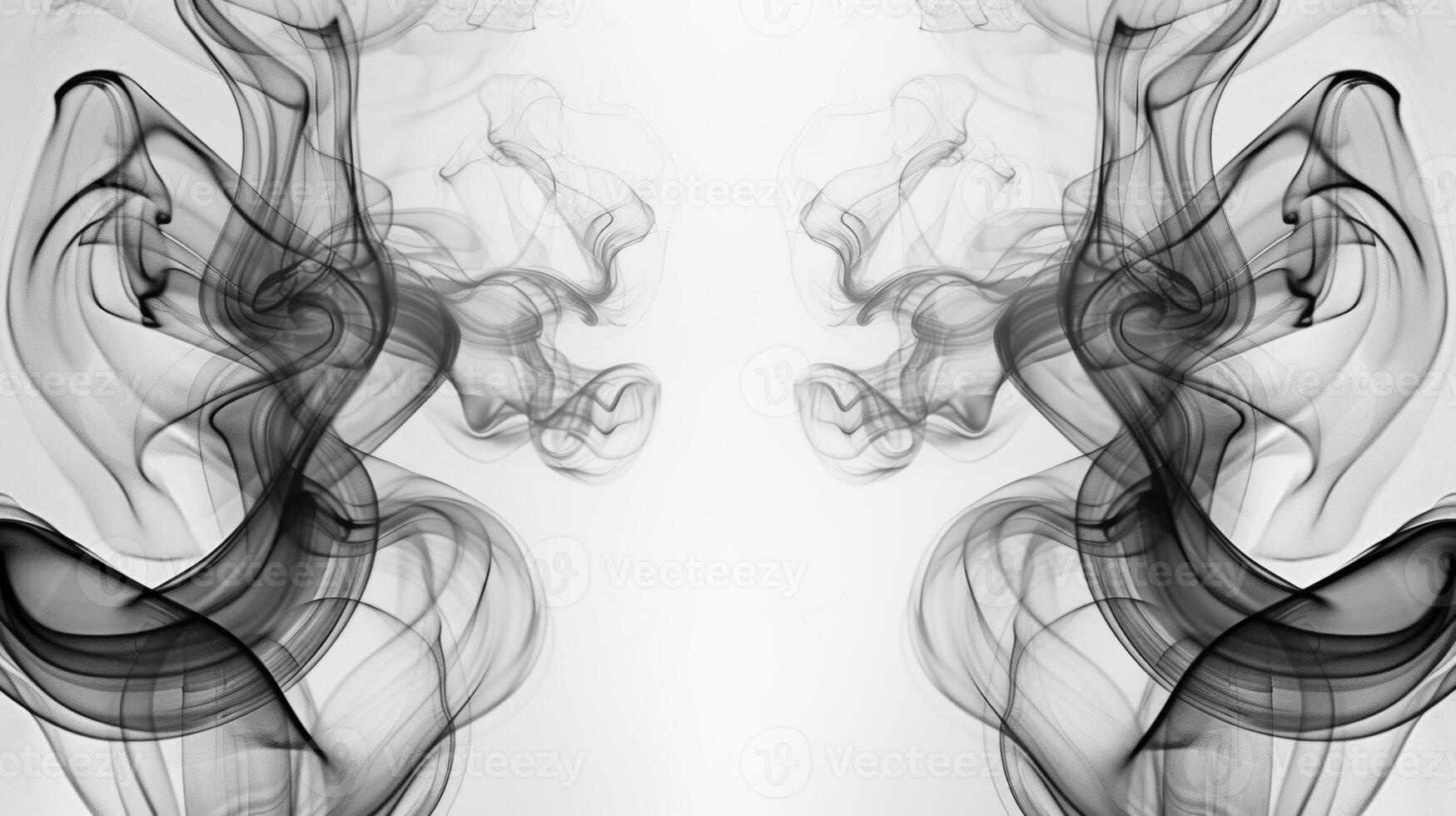 Thin coils of smoke appeart.to intertwine with their mirror image creating a mesmerizing pattern. Black and white art. photo