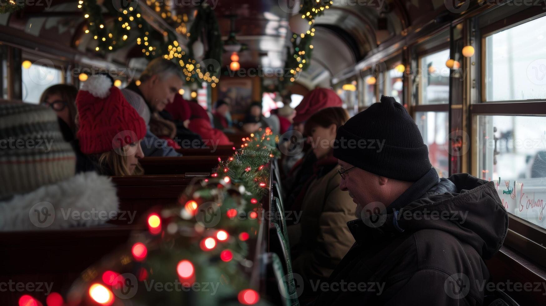 Holiday carols play softly through the trains speakers adding to the merriment photo