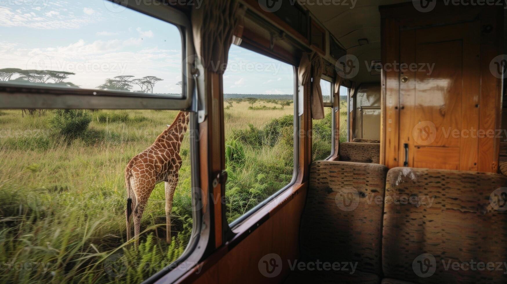 el tren viajó mediante un vasto sabana dónde jirafas y ñus vagó libremente foto