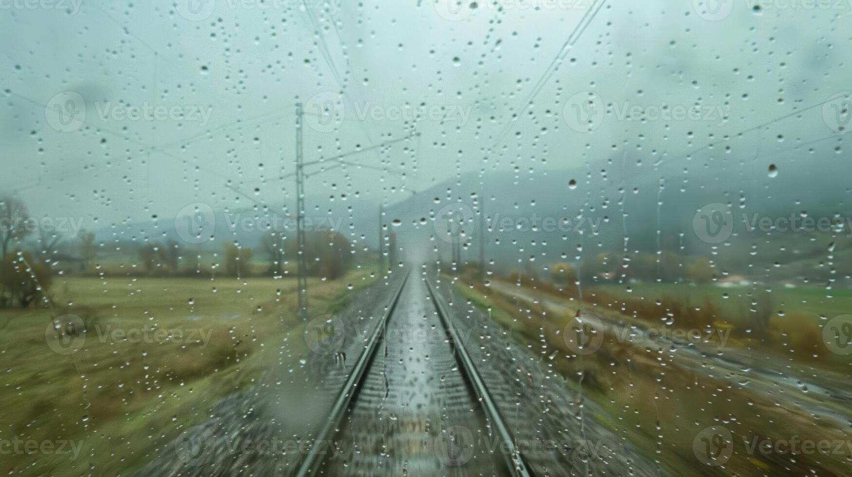 The rain splatters against the trains windows creating unique patterns that change with every passing landscape photo