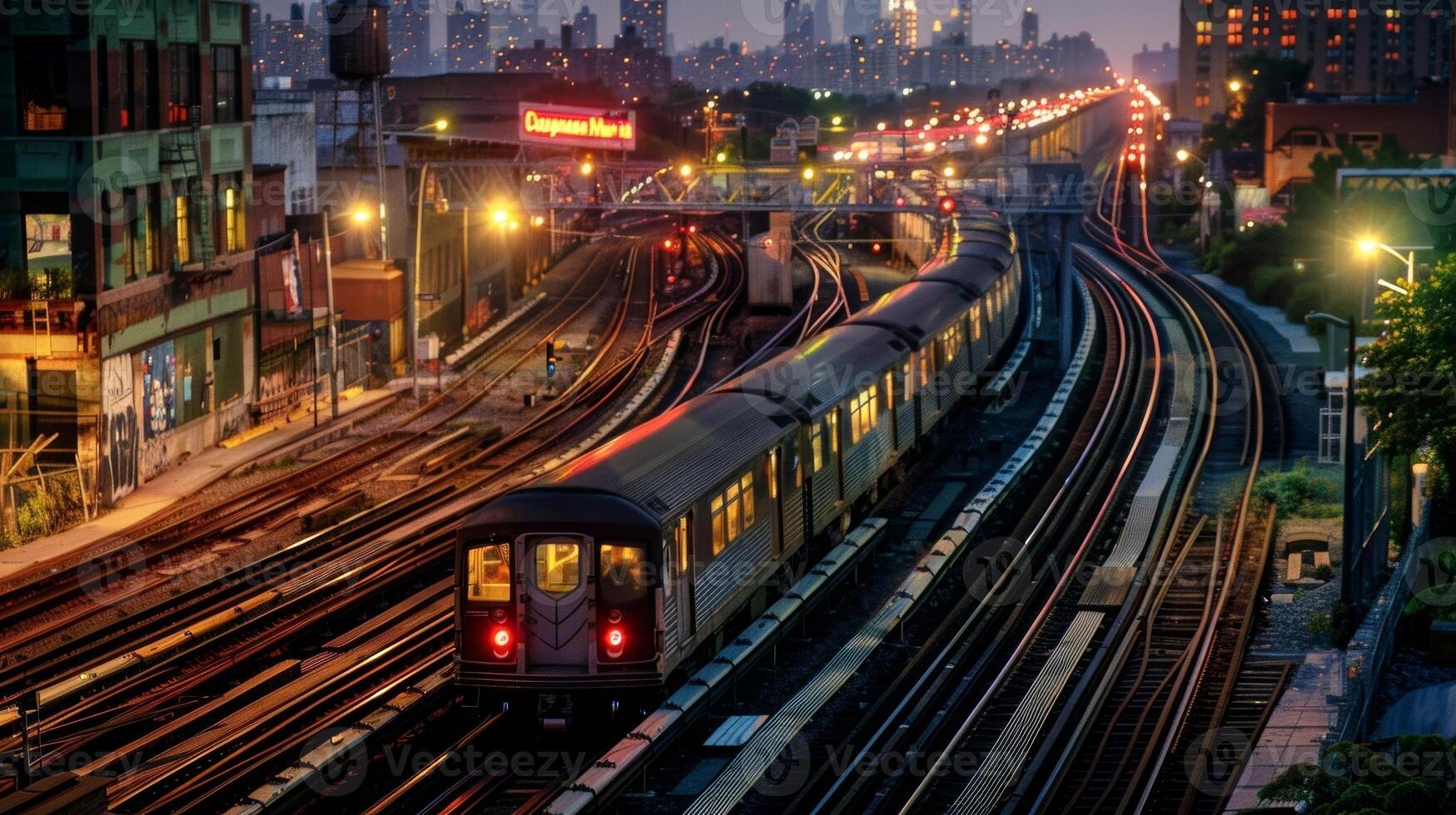 The trains whistles and horns blend with the sounds of the city creating a symphony of urban life photo