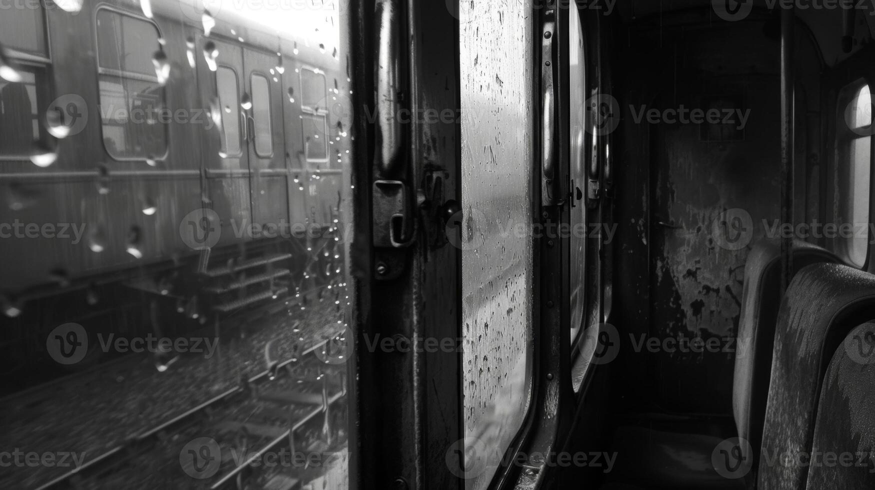 The trains whistle echoes through the dreary weather adding a melancholic tone to the journey photo