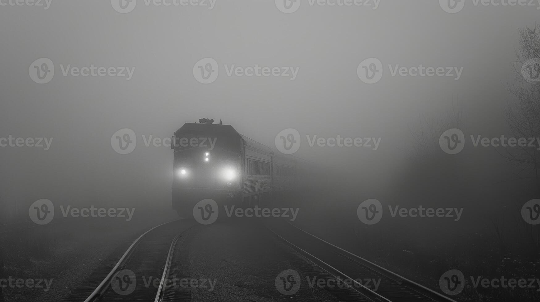The fog plays tricks on the eyes making it seem like the train is gliding through a different dimension photo