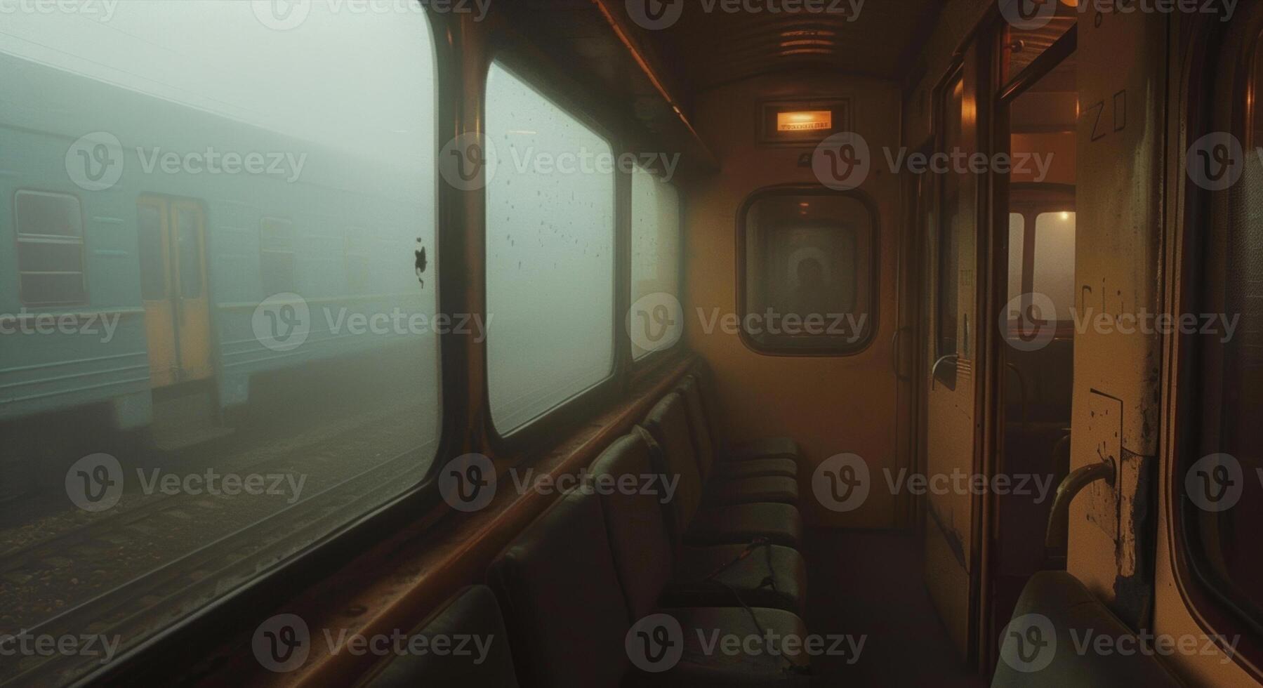 The fog adds an element of thrill and excitement to the train journey photo