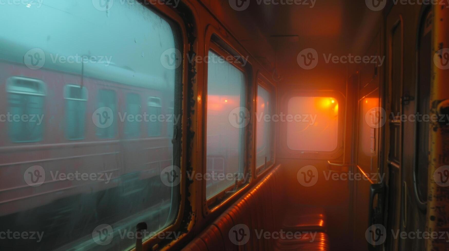 The fog slowly reveals glimpses of the world around adding to the anticipation of the train journey photo