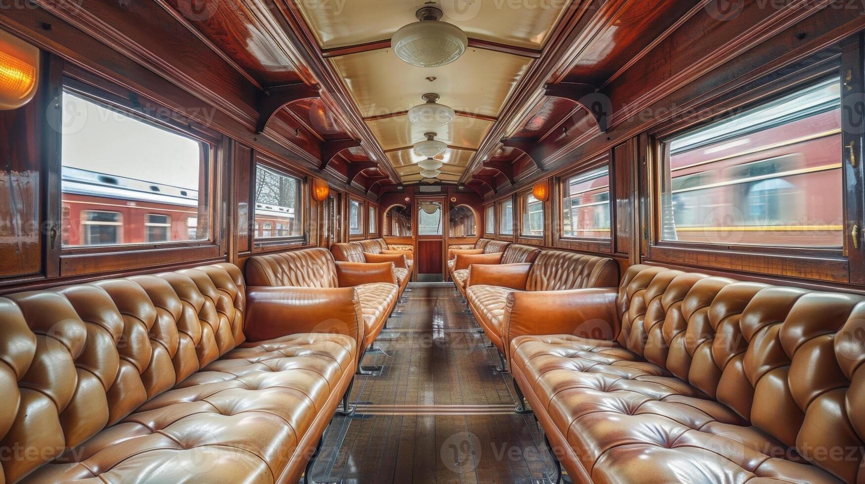 The ornate details and plush seating of this Art Deco train station transport passengers to a bygone era photo